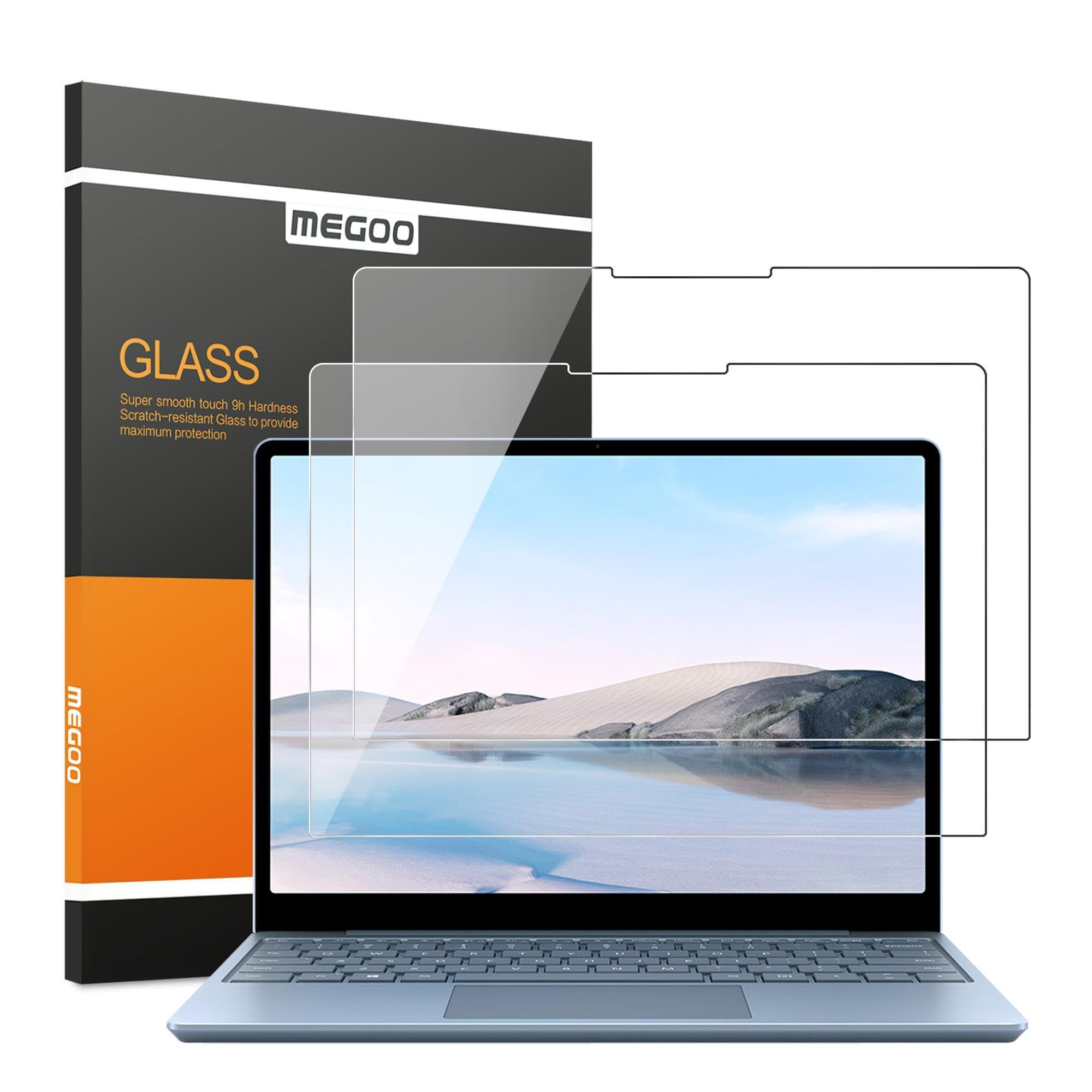 MEGOO [2 pack Glass Screen Protector for Surface Laptop Go 3 12.4" 2023 Released, 9H Hardness/Ultra Clear Tempered Glass，Compatible for Microsoft Surface Laptop Go 2/1 (Model 2013/1943)