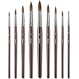 Kolinsky Sable Watercolor Brushes - 9pcs Round Pointed Tip Artist Detail Sable Paint Brushes for Watercolor Acrylics Inks Gou