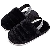 Kids Fluffy Fuzzy Slippers Open Toe House Home Slippers for Boys and Girls Faux Fur Slides with Strap Little Kids Slip-on Shoes