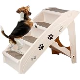 ZENY Dog Stairs for Bed 20" H, 4-Step Dog Steps for High Bed, Couch, Car | Pet Steps for Small Dogs and Cats, Non-Slip Pet Ramp Indoor, Tan