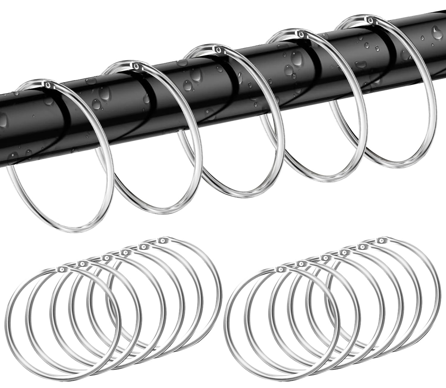 12 Pack Sliver Rustproof Shower Curtain Hooks, Metal Round Rings for Bathroom, Changing Room, Windows, Home Decoration - Glide Easily on Curtain Rods, Easy Open Close