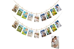 ABUDEHUANDA 2 Pack Hanging Photo Display with Clips, Boho Wooden Bead Garland Wall Decor, Collage Picture Frame String with 9 Clips for Bedroom Living Room Dorm Office, Christmas Birthday Gifts for Teen Girls