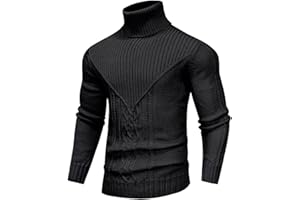 SAVKOOV Men's Turtleneck Sweater Cable Knitted Pullover Sweater