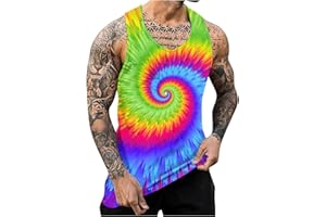 Zeiyignr Tie Dye Tank Tops for Men, 70s Hippie Costume Sleeveless Tank Top, Rainbow Tie Dye Shirt, Gym Workout Muscle Tanks