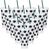 Uiifan 12 Pcs Plastic Soccer Cups Bulk Reusable Tumbler with Lid and Straw Sports Gifts for Coach Fan Men Women Soccer Team Gifts Party Favors Sports Themed Party Decoration (24 oz)