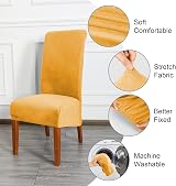 CMAKER Velvet Dining Chair Covers Large Stretch Slipcovers Set of 4 Gold view 4