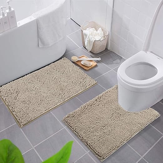 Amazon Com Smiry Bathroom Rugs And Mats Set 2 Piece Chenille Bath Mat And U Shaped Toilet Rug Set Non Slip Absorbent Shaggy Bath Rug For Tub Shower And Bath Room 20 X 32 20