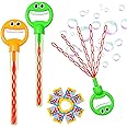 Olfrid Bubble Wand 2 Pack, 36 Hole Smiling Face Bubble Wand for Kids Outdoor Game Toy, 5-Claw Cute Hand-Shape Bubble Machine for Party Favors, Birthday Gifts, Wedding Gifts (2PCs/Green+Yellow)