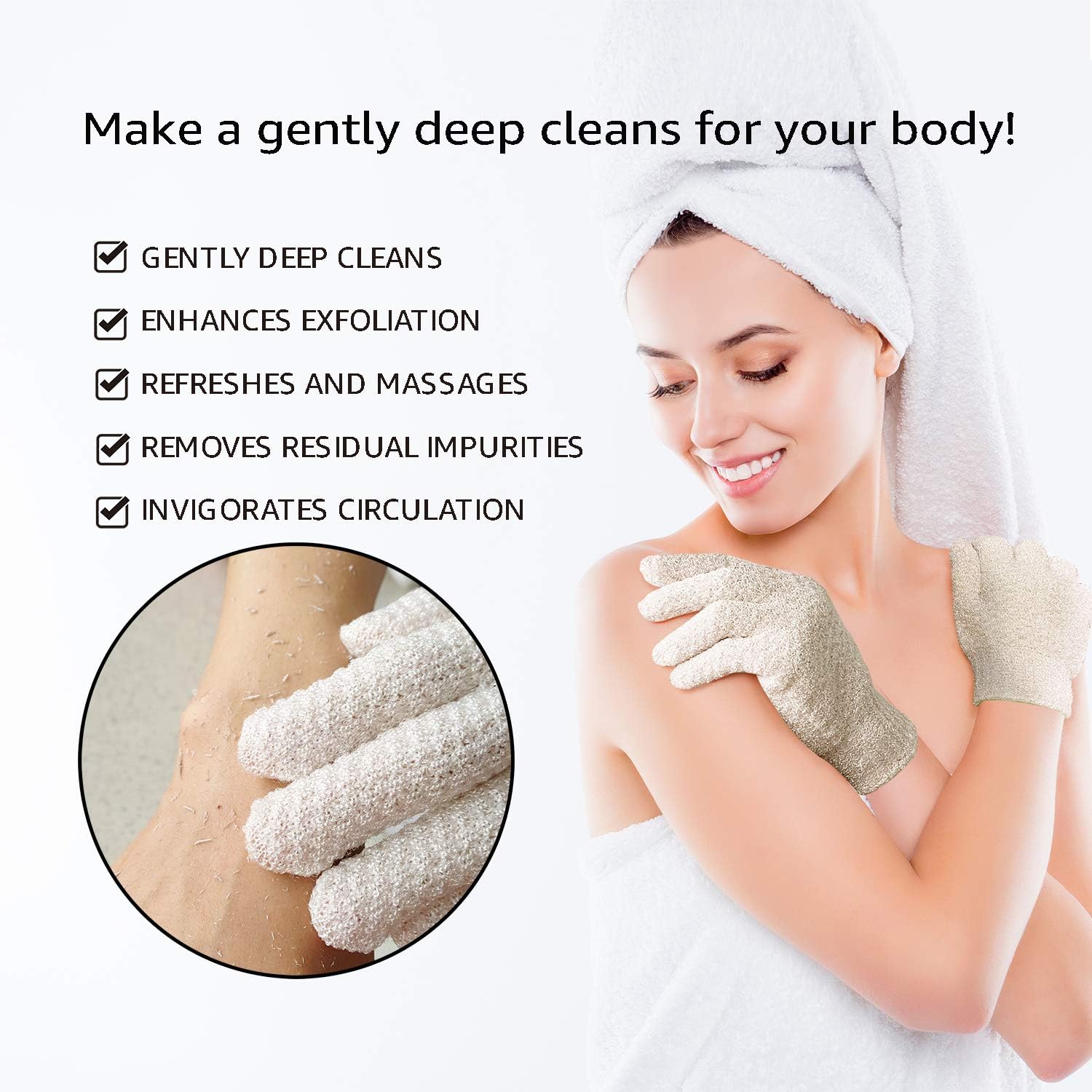 Evridwear Exfoliating Gloves for Bath, Shower Deep Cleaning Acne and Dead Skin Removal, Woman Girl Light Moderate or Heavy Level,3 Pairs Pack (White): Health & Personal Care