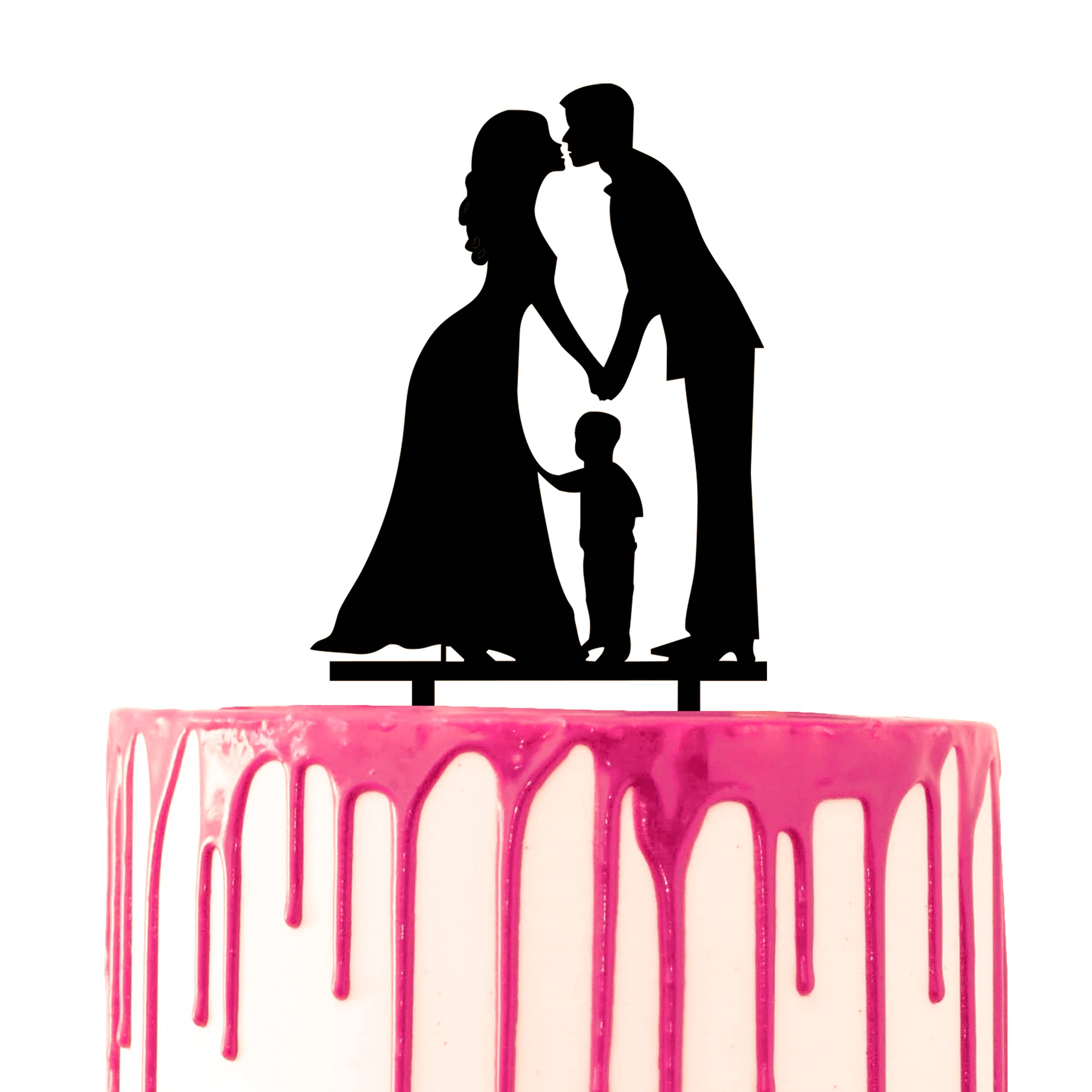 CARISPIBET Cake topper Groom and Bride kissing and one child in the middle wedding cake topper marriage anniversary decoration tool
