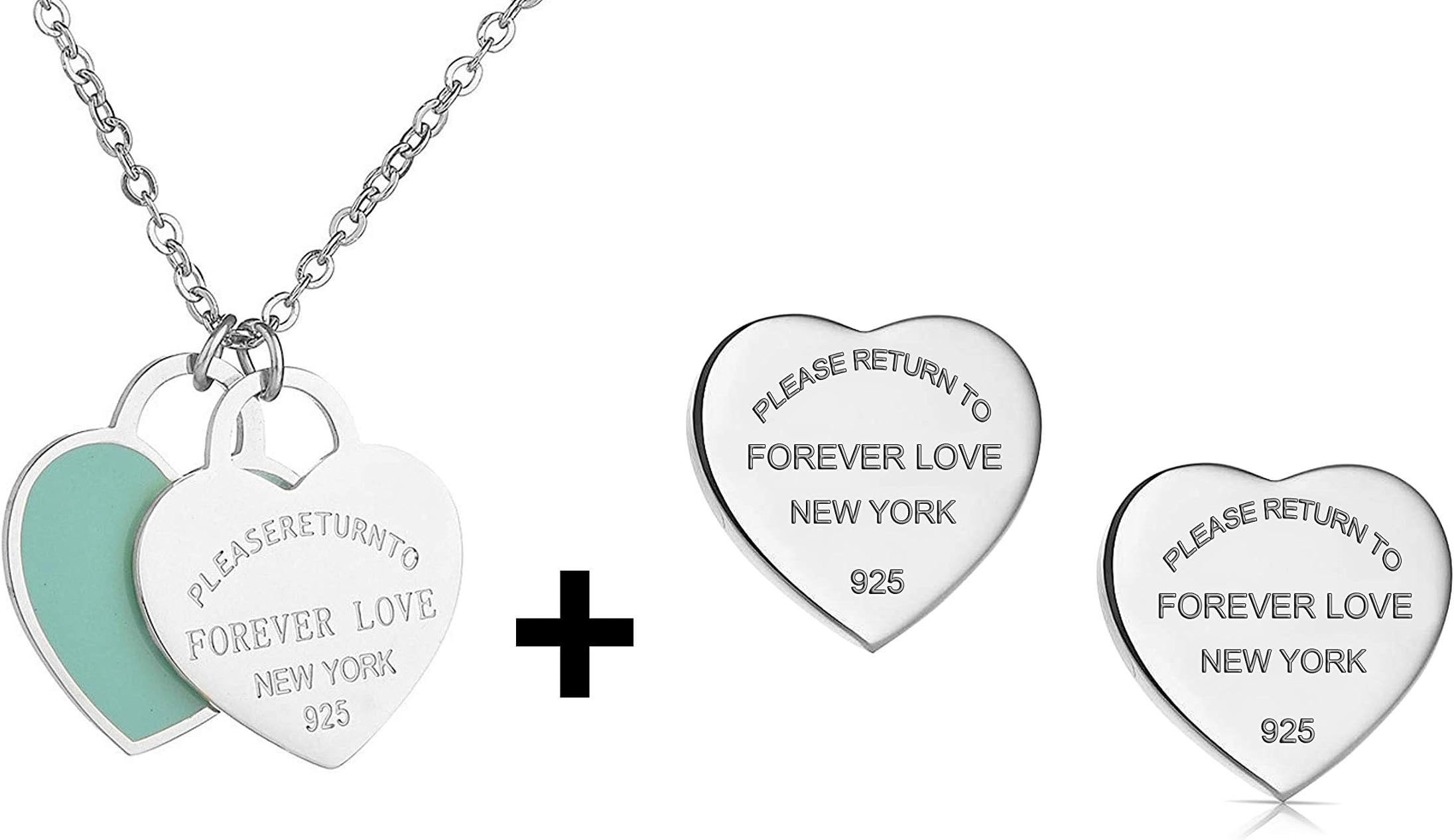 Titanium Steel Forever Love Double Heart Silver Pendant Necklace