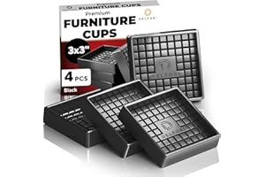 DELFORI 4pcs Non Slip Furniture Pads - Furniture Cups to Prevent Sliding for Couch, Bed, Chair - Premium 3x3 Anti Skid Stoppers for Hardwood, Tile Floors - Perfect Coasters That Fit Any Feet Shape (Black)