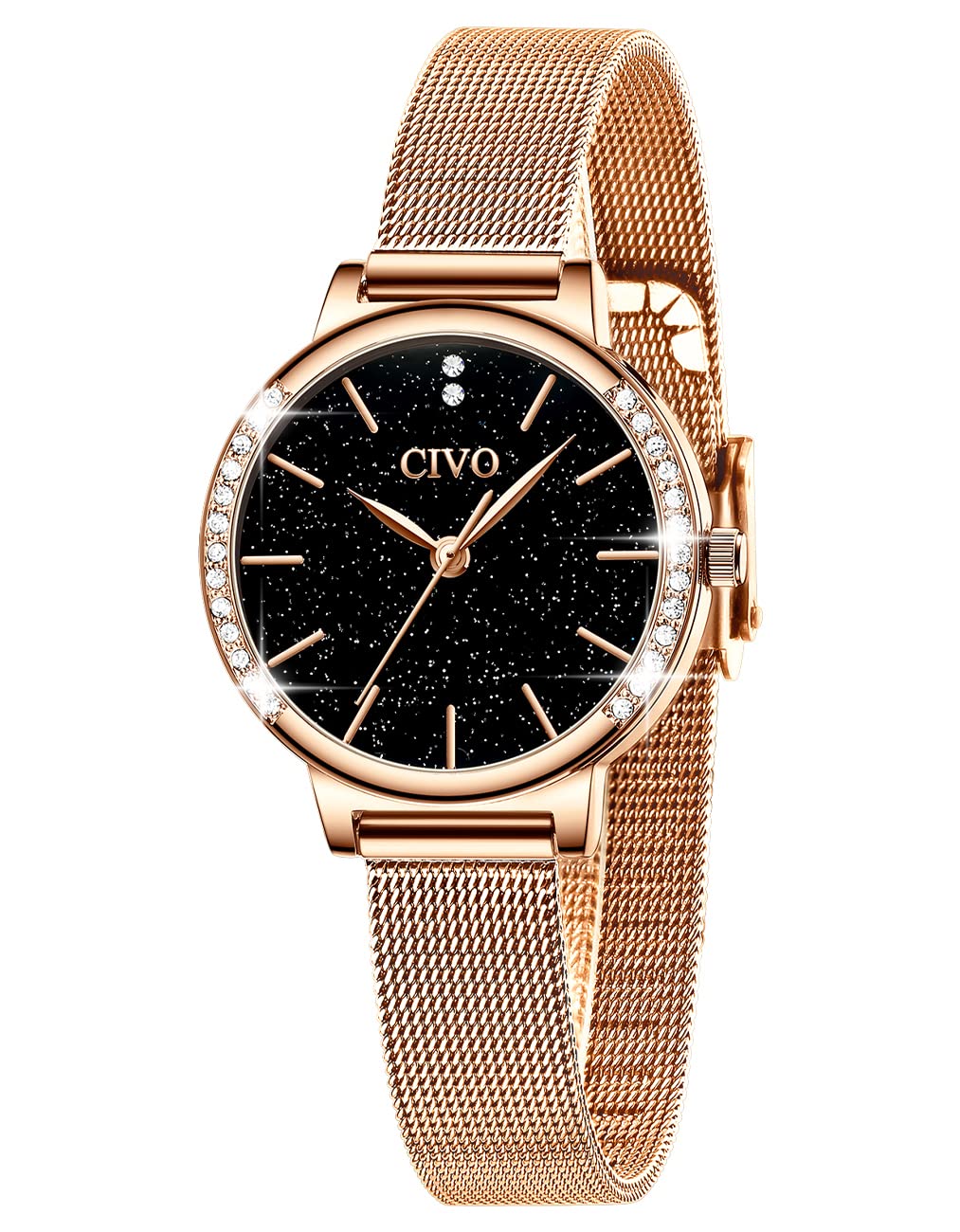 CIVO Women Watches Ladies Starry Sky Waterproof Rose Gold Wrist Watch Stainless Steel Mesh Fashion Casual Designer Analogue Wrist Watches for Ladies