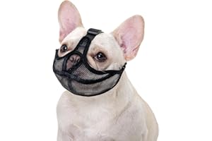 Ohcozzy Short Snout Dog Muzzle, Won’t Cover Forehead Bulldog Muzzle Adjustable Breathe Mesh, Anti Bitting Chewing Barking（S,Black）