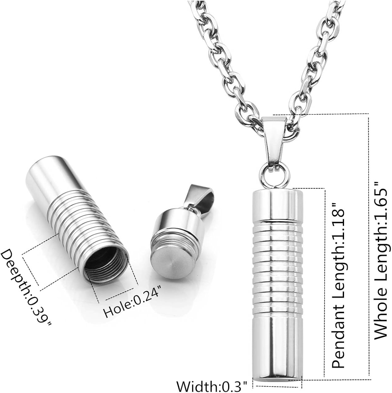 Jovivi Silver Urn Necklace for Ashes Keepsake Cremation Jewellery Men Women Memorial Stainless Steel Cylinder Bullet Pet Hair Locket Pendant Chain & Filler Kit - Image 5