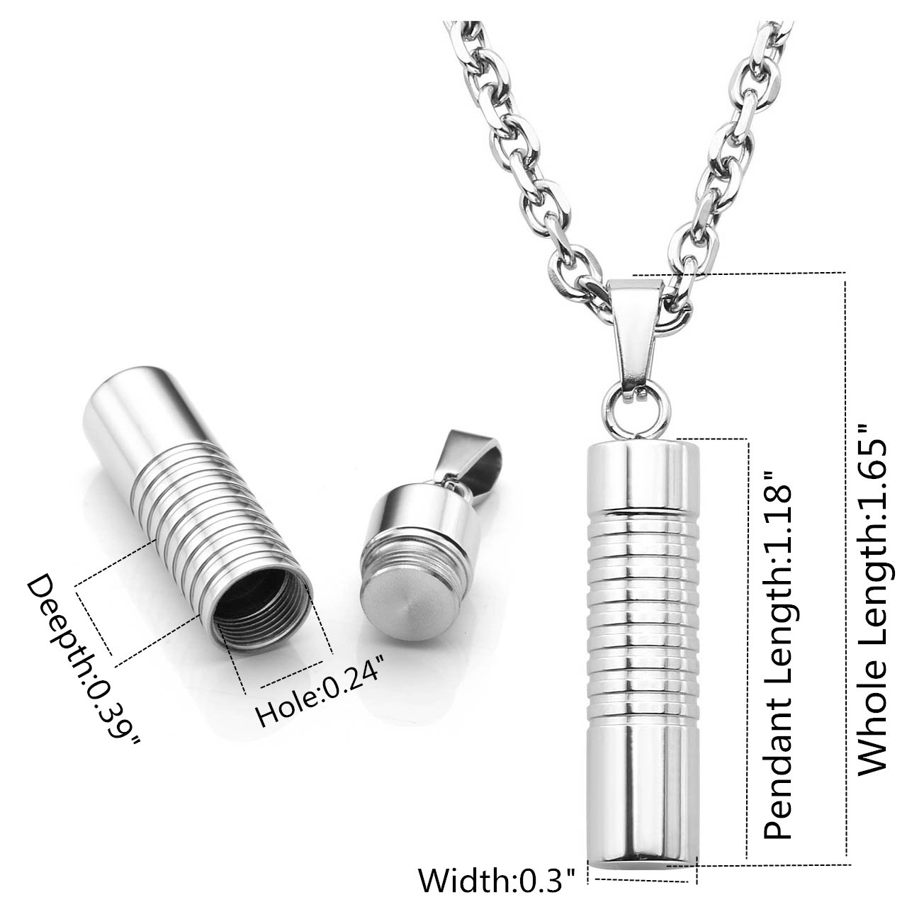 Zysta Stainless Steel Cylinder Container Memorial Keepsake Ashes Urn Pendant Necklace +24 Inches Chain+Funnel Kit+Gift Box, Cremation Jewelry