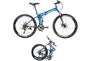 EUROBIKE 26”/27.5" Mountain Bike,Full Suspension Folding Mountain Bike,21 Speed Foldable Bicycle Men or Women MTB for Afult