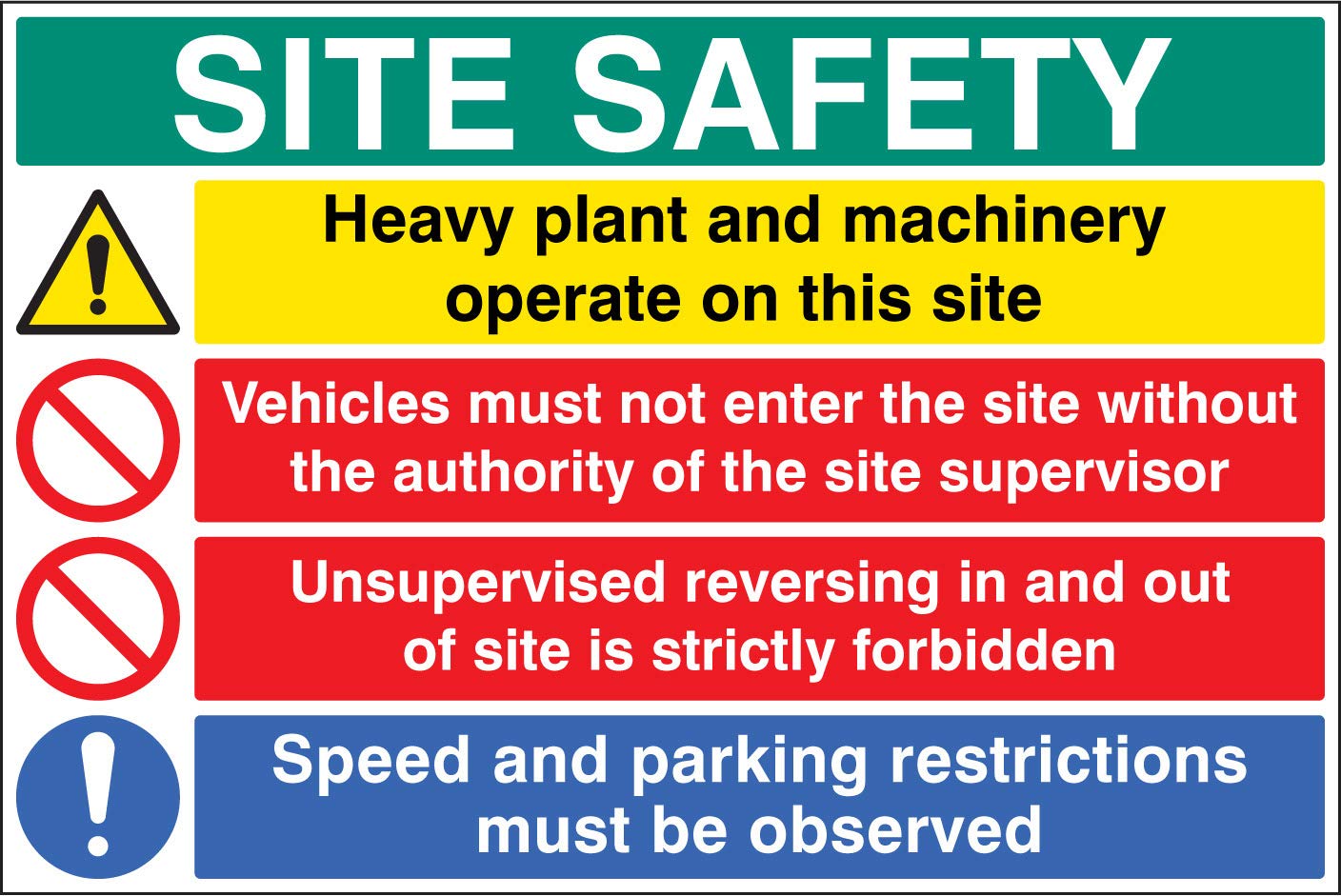 Site safety - heavy plant and machinery Rigid PVC Safety Sign
