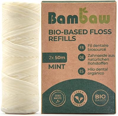 Bambaw Dental Floss Mint Green 50 m Vegan Zero Waste Refillable Box