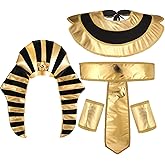 Tarpop 5 Pcs Egyptian Costume Accessory Set, Egyptian Headpiece King Pharaoh Belt Collar Wristbands King Tut Costume for Men Role Play Cosplay