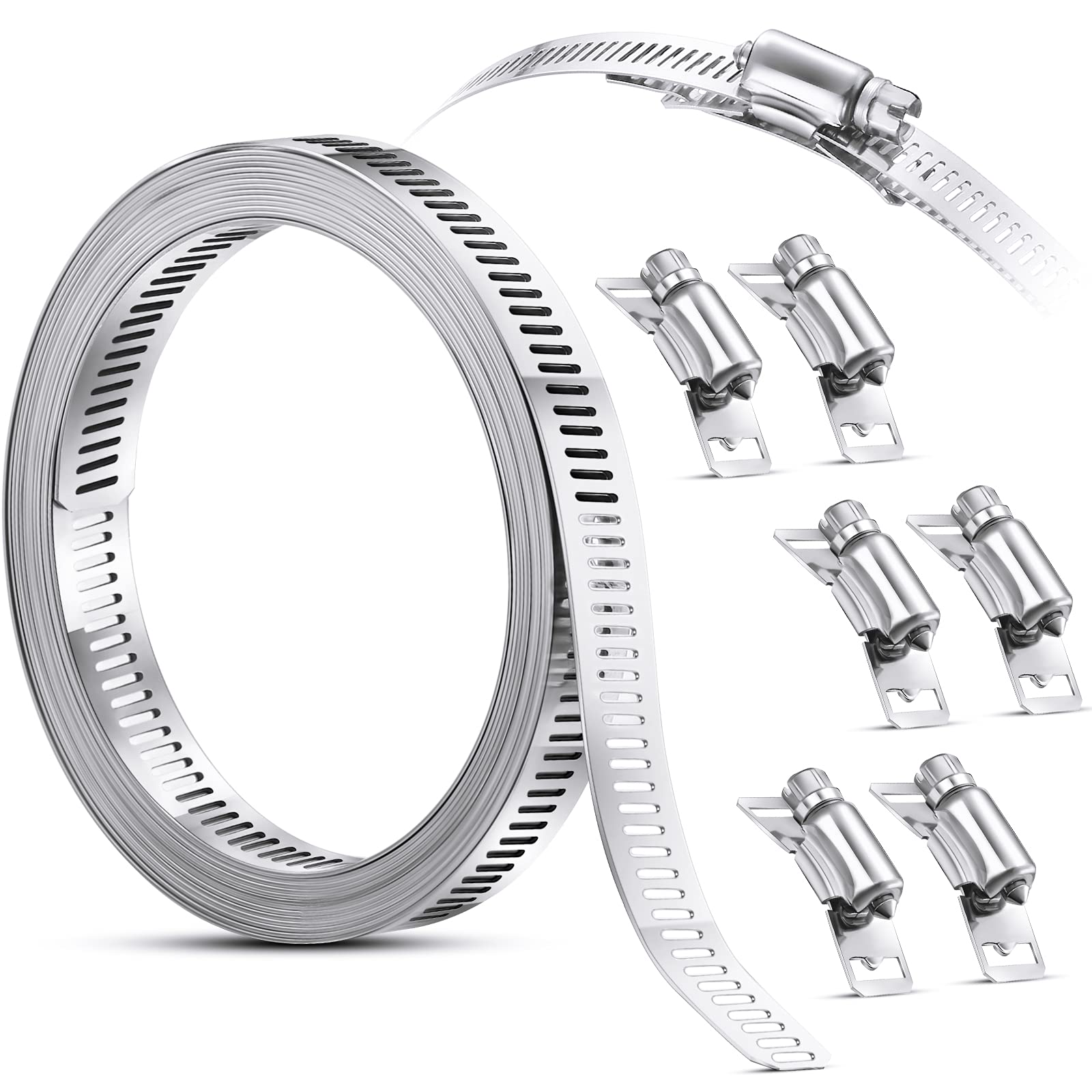 Ripeng Stainless Steel Hose Clamps Large Worm Gear Duct Pipe Hose Clamp Assortment Kit Adjustable Pipe Clamp Screw Clamps for Intercooler, Plumbing, Tube and Fuel Line (8.2 Feet, 7 Pcs)