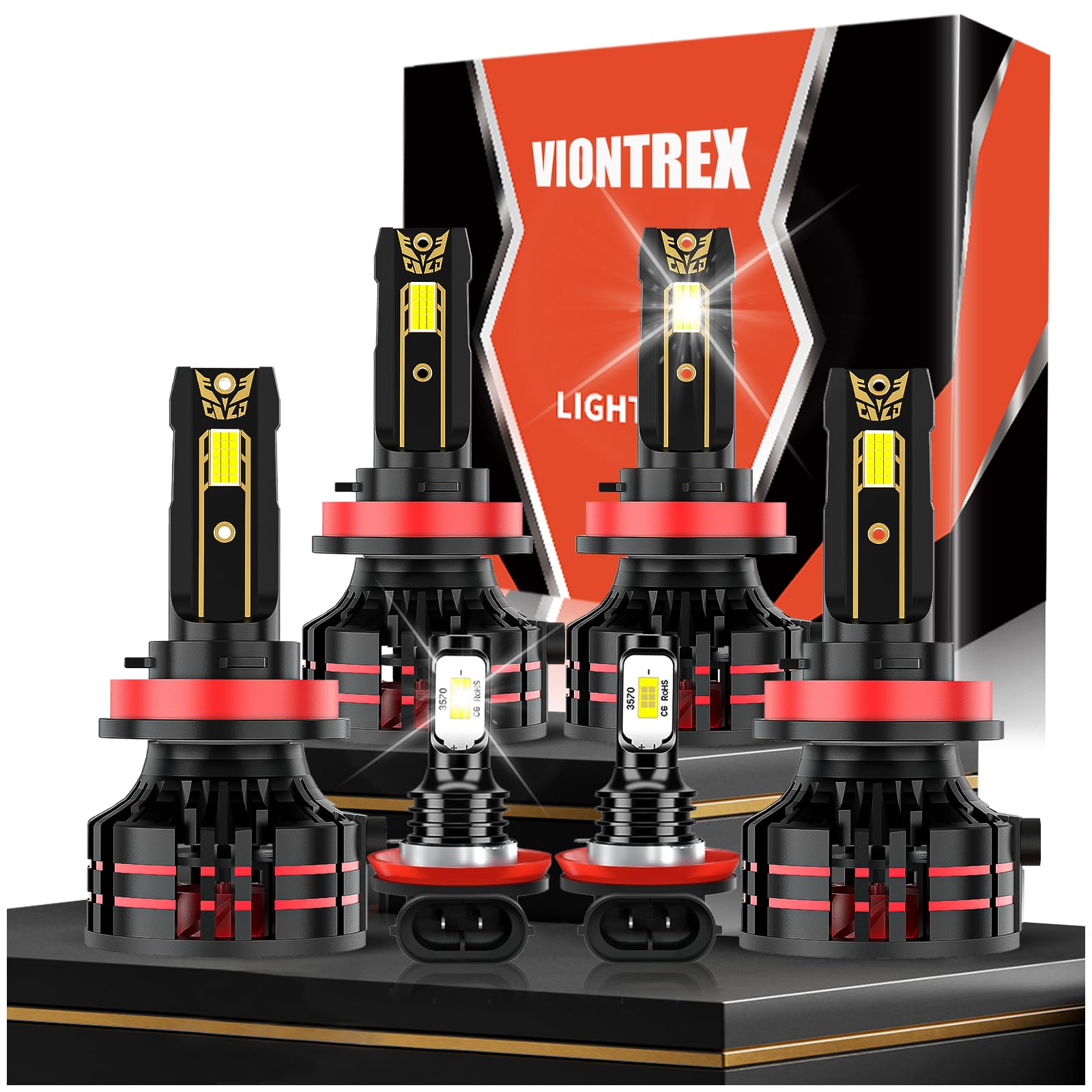 Photo 1 of VIONTREX Driving Light Bulbs Fit for 2016-2023 Toyota Tacoma High Low Beam Fog Light Bulbs Combo Pack,6500K White Car Lamp Kit,Plug and Play,IP68 6-Pack