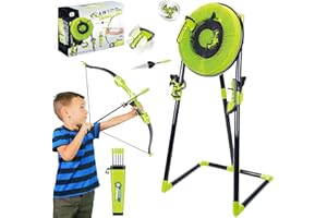 HITISH Axe Throwing Game for Backyard - 4 in 1 Outdoor Games for Kids Adults Family - Bristle Target, Bow & 5 Arrow, 3 Throwing Axes, 3 Ninja Stars, 6 Darts Includes - Archery Games for Yard Lawn Carnival