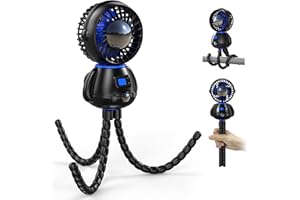 Koonie Astronaut Portable Stroller Fan, Baby-Safe Clip-on with Detachable Flexible Tripod, Rechargeable Battery-Operated, 3-S