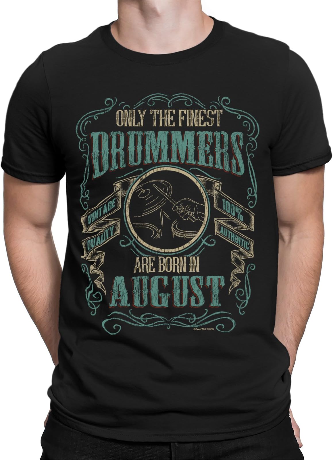 Mens Drums T-Shirt Only The Finest Drummers are Born in August Music Birthday Gift