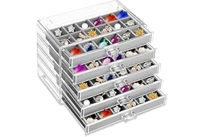COMNICO Rock Display Case, 5 Layer 90 Grid Rock Collection Display Case Velvet Acrylic Clear Displays Cases Organizer for Collectibles Crystal Gemstone Fossil Stone
