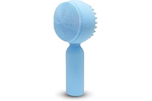 MTBOI Silicone Facial Cleansing Brush 2 in 1 Silicone Facial Scrubber Manual Exfoliating Facial Brush Face Cleanser Face Exfoliator Ultrafine Bristles for Sensitive Skin Easy to Clean Lather Well (Blue)