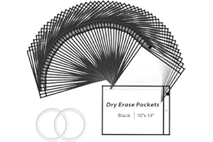 EEHZTSI 30 Packs Dry Erase Pocket Sleeves with 2-Ring, Reusable Clear Plastic Classroom Sleeves, 10x14 Inch Ticket Holders, for School/Office Organization, Black