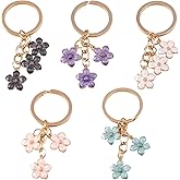 5 pcs Keychains for Women Girls ,Flowers Charms Enameled Keychain Tassel Keyring Gifts Purse Bag Accessories Bulk