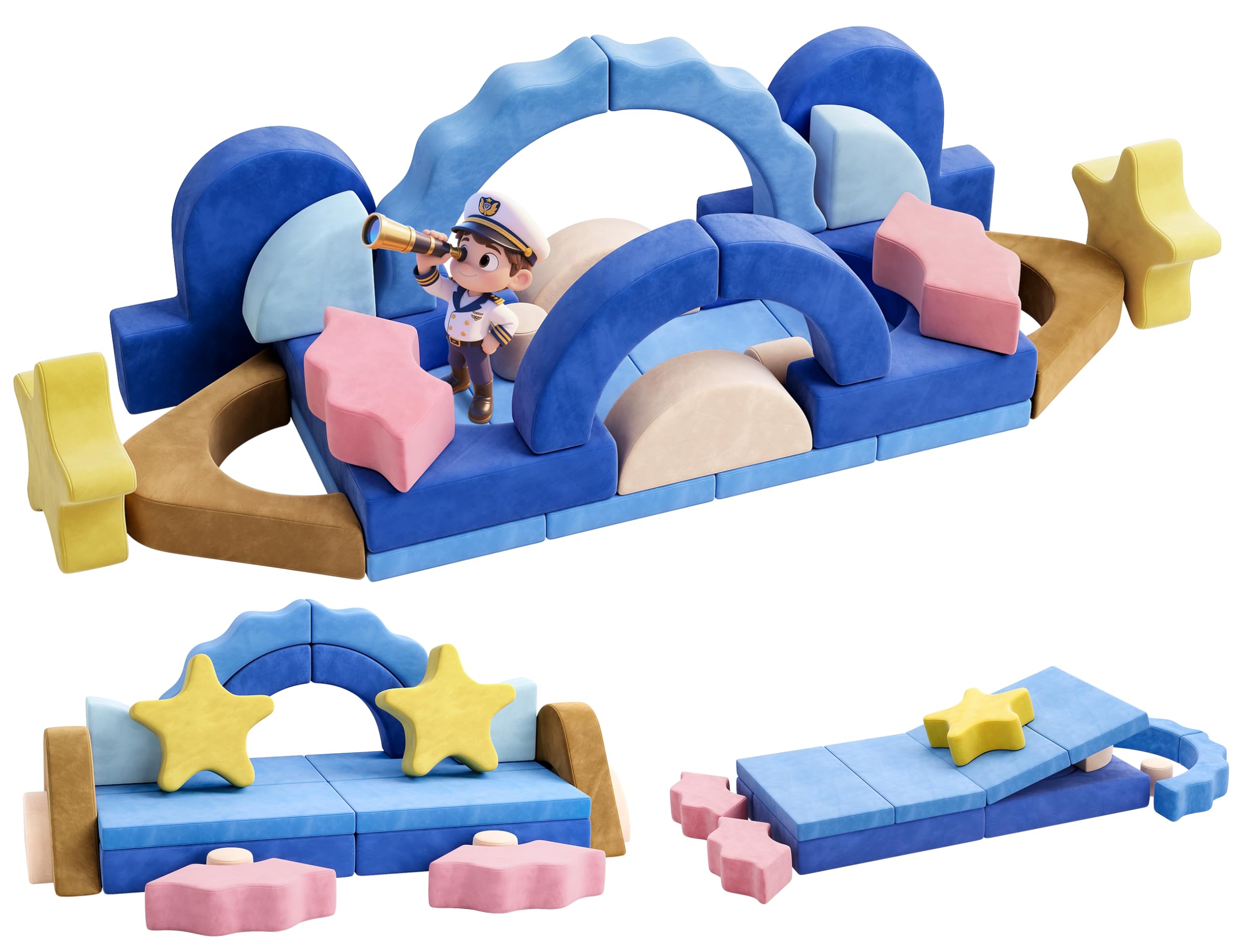 Photo 1 of CoziBB 24Pcs Modular Kids Play Couch, Toddler Couch with Convertible and Multifunctional Foam for Inspiring Child Creativity, Kids Couch for Playroom Bedroom - Sea Theme
