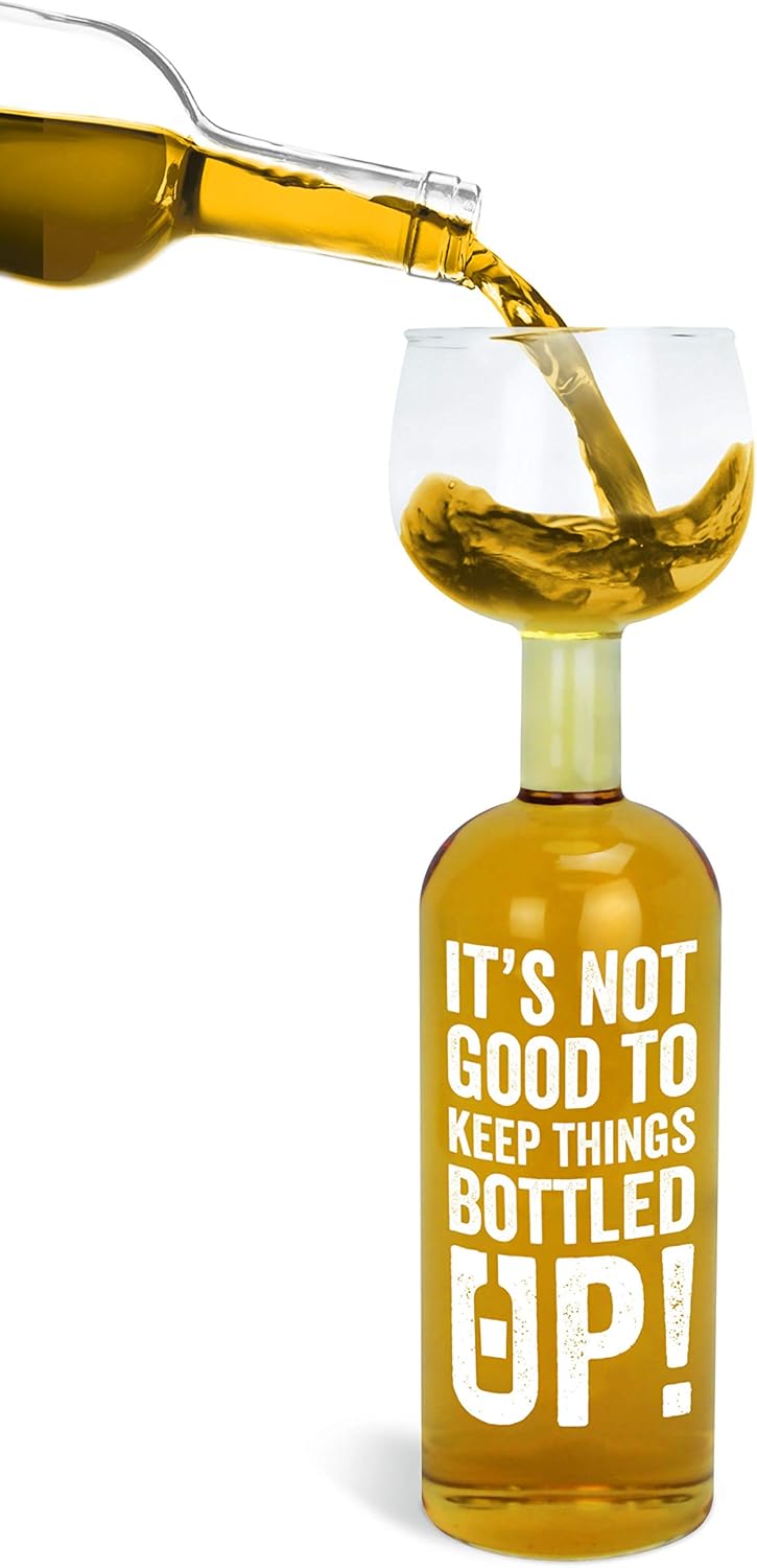 BigMouth Inc Original Wine Bottle Giant Glass -"It's not good to keep things bottled up!", Holds Full Bottle of 750ml Wine, Funny Gag Gift