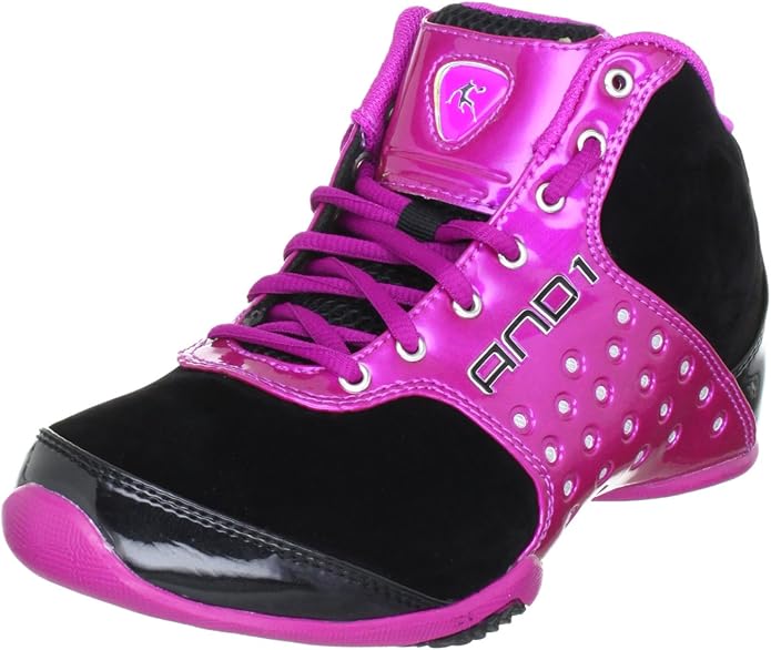 AND1 Womens Reign MID Womens Sports Shoes Basketball Black Schwarz (Black/Purple/Purple) Size