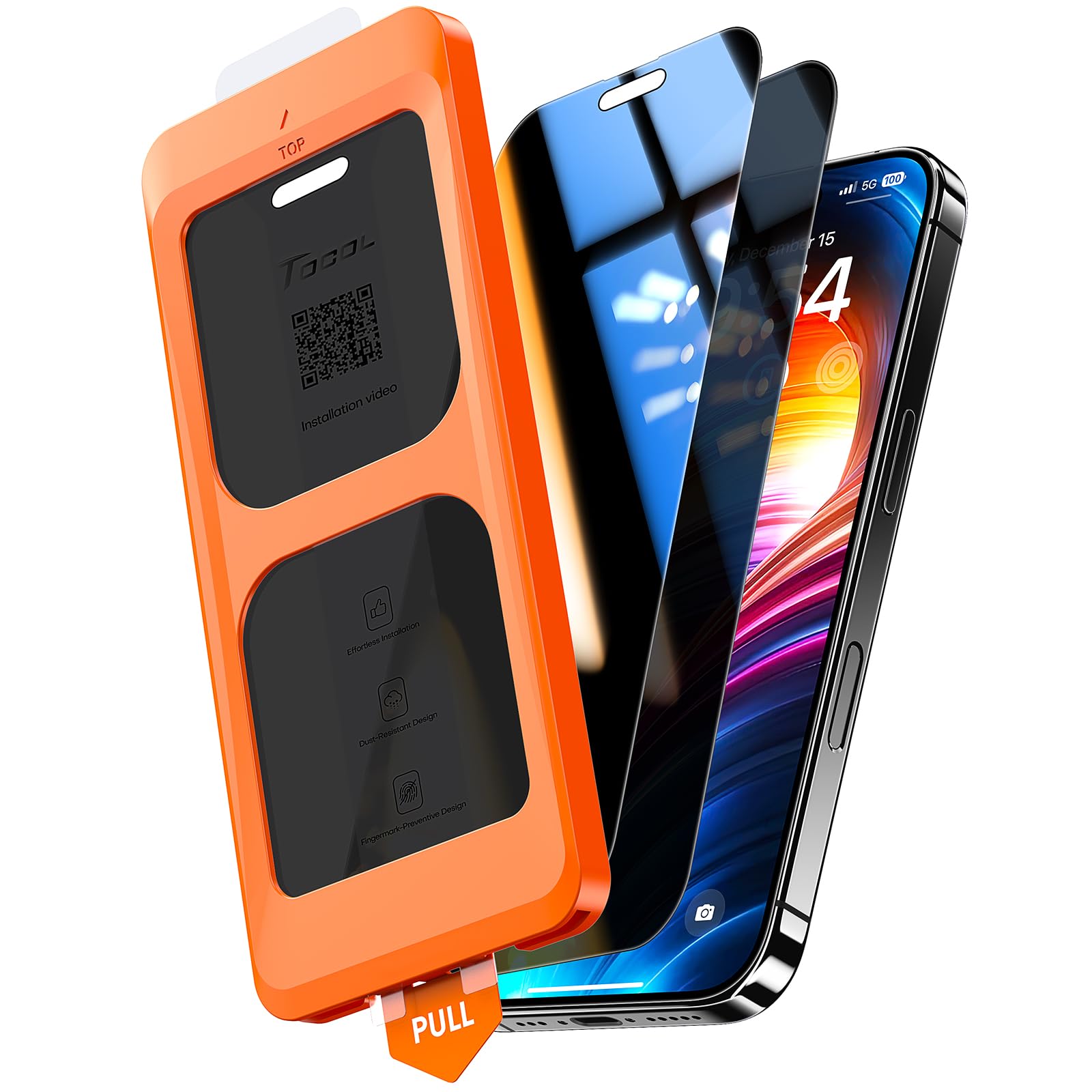 TOCOL 2 Pack for iPhone 16 Plus/iPhone 15 Plus Privacy Screen Protector 6.7-Inch, True 25°Anti Spy, Instant Installation, Tempered Glass, Case Friendly, HD Full Coverage Protection
