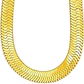 TUOKAY Fake Big Gold Herringbone Chain Necklace Costume 11mm Thick Faux Gold Herringbone Necklace Fashion Hip Hop Snake Chain Women Men Rapper Chain 24"