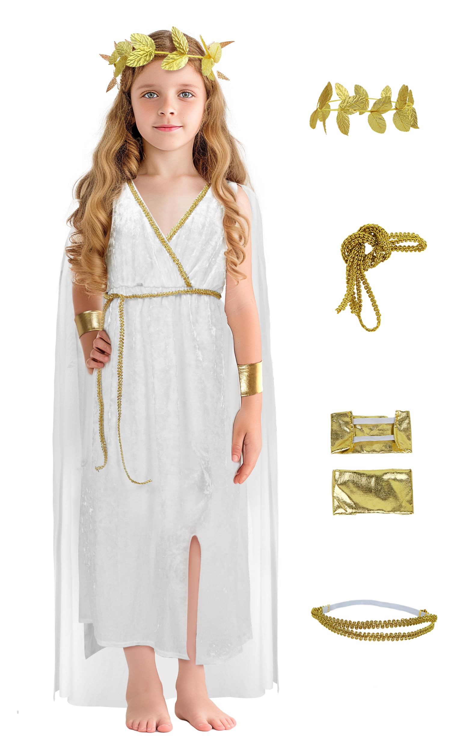Photo 1 of JEGERMIG Greek Costume Kids Toga Roman Goddess Athena Children Halloween Cosplay Grecian Dress Up Outfit Set
