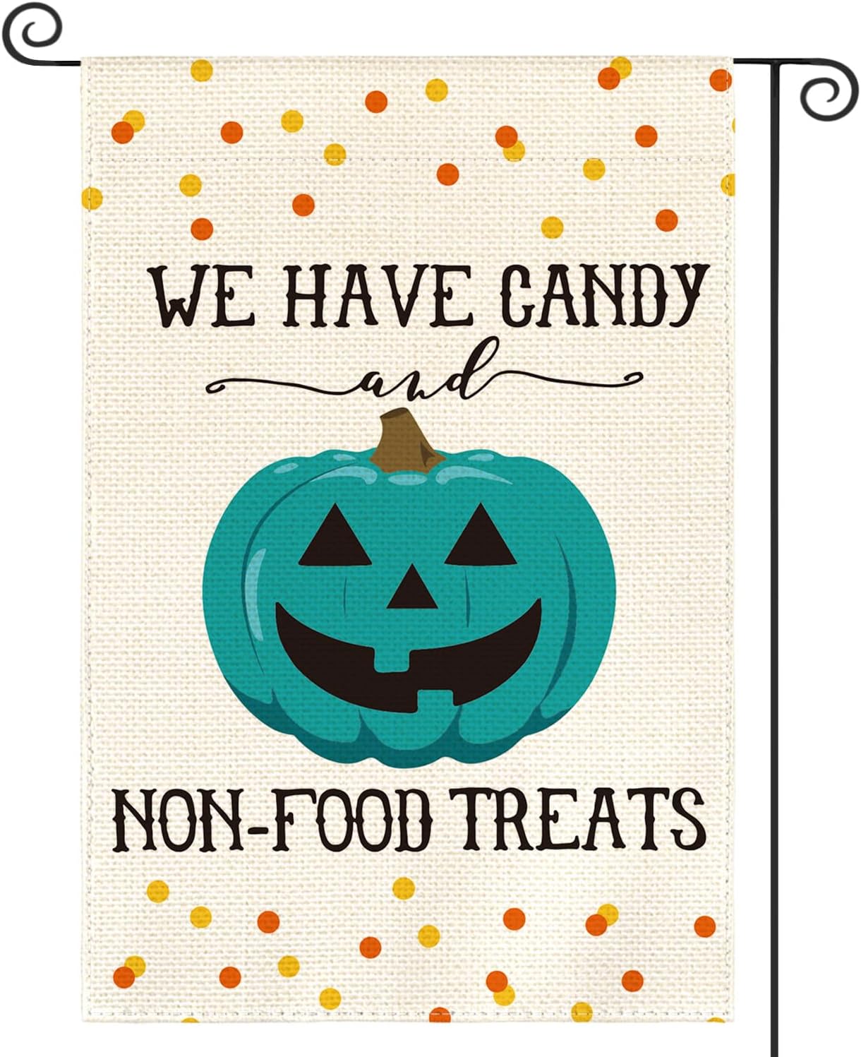Flags - AVOIN colorlife Halloween Teal Pumpkin Jack-O'-Lantern Garden Flag Double Sided, We Have Candy Non-Food Treats Available Here Yard Outdoor Decorative Flag 12 x 18 Inch