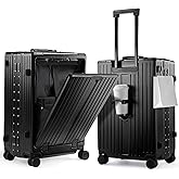UrbanExplorer 20 Inch Carry On Luggage TSA Approved, Aluminum Frame Zipperless Luggage Carry On with Compartment for Short Trips, ABS+PC Hard Shell Suitcases with Spinner Wheels, Black