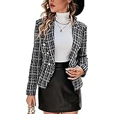 Mina Self 2026 Plaid Tweed Blazer Jackets - Double Breasted Slim Trendy Casual Outfits with Pockets