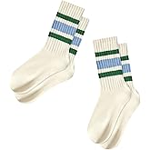 American Trends Retro Striped Crew Socks for Women Slouchy Athletic Calf Tube Socks Running Golf Tennis Volleyball Etc