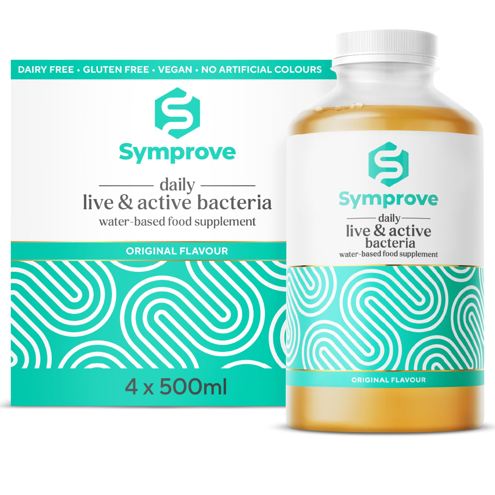 Symprove Liquid Probiotic, Billions of Live & Active Bacteria, Original Flavour, Water-Based, Dairy & Gluten Free, Vegan (4 x 500ml)