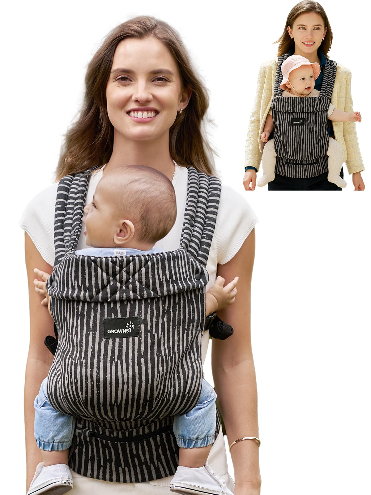 Photo 1 of GROWNSY Baby Carrier Newborn to Toddler, Ergonomic Baby Toddler Carrier Wraps with Head Support, Easy to Wear, Infant Carrier Baby Gift, Travel and Hiking Friendly, for 7 to 44 lb (Flow-Stripe)
