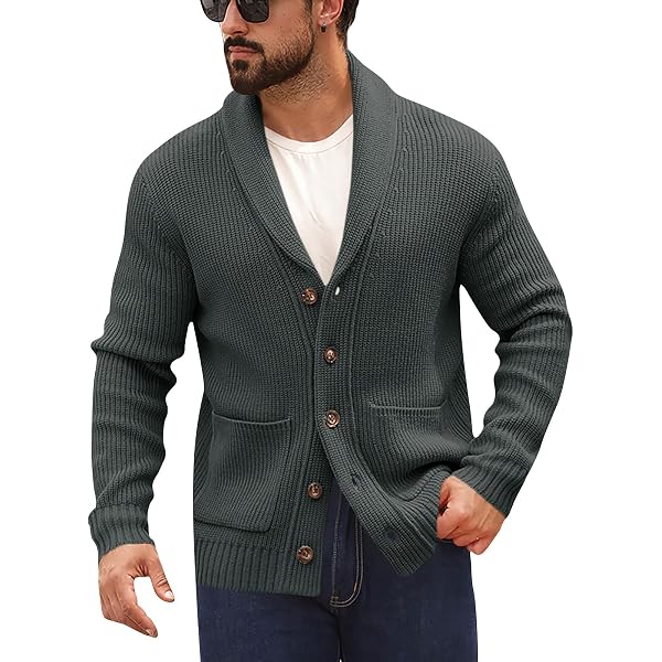 Men's Winter Warm Cable Knit Cardigan Sweater With Pockets - Cotton Blend