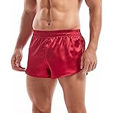 AMY COULEE Mens Satin Shorts Silk Boxers Sexy Split Side Lounge Shorts 3 Inch Pajama Bottoms