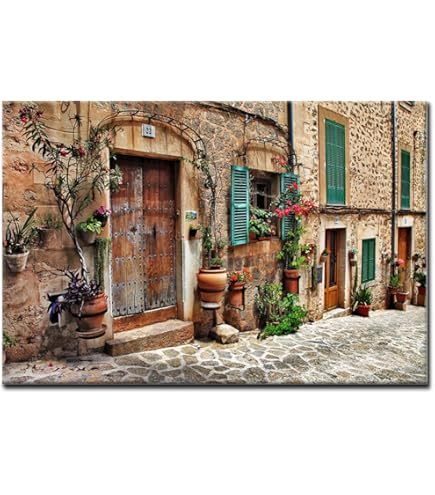 Amazon.com: CanvasWis Tuscany Door Printed Canvas Wall Art Perfect