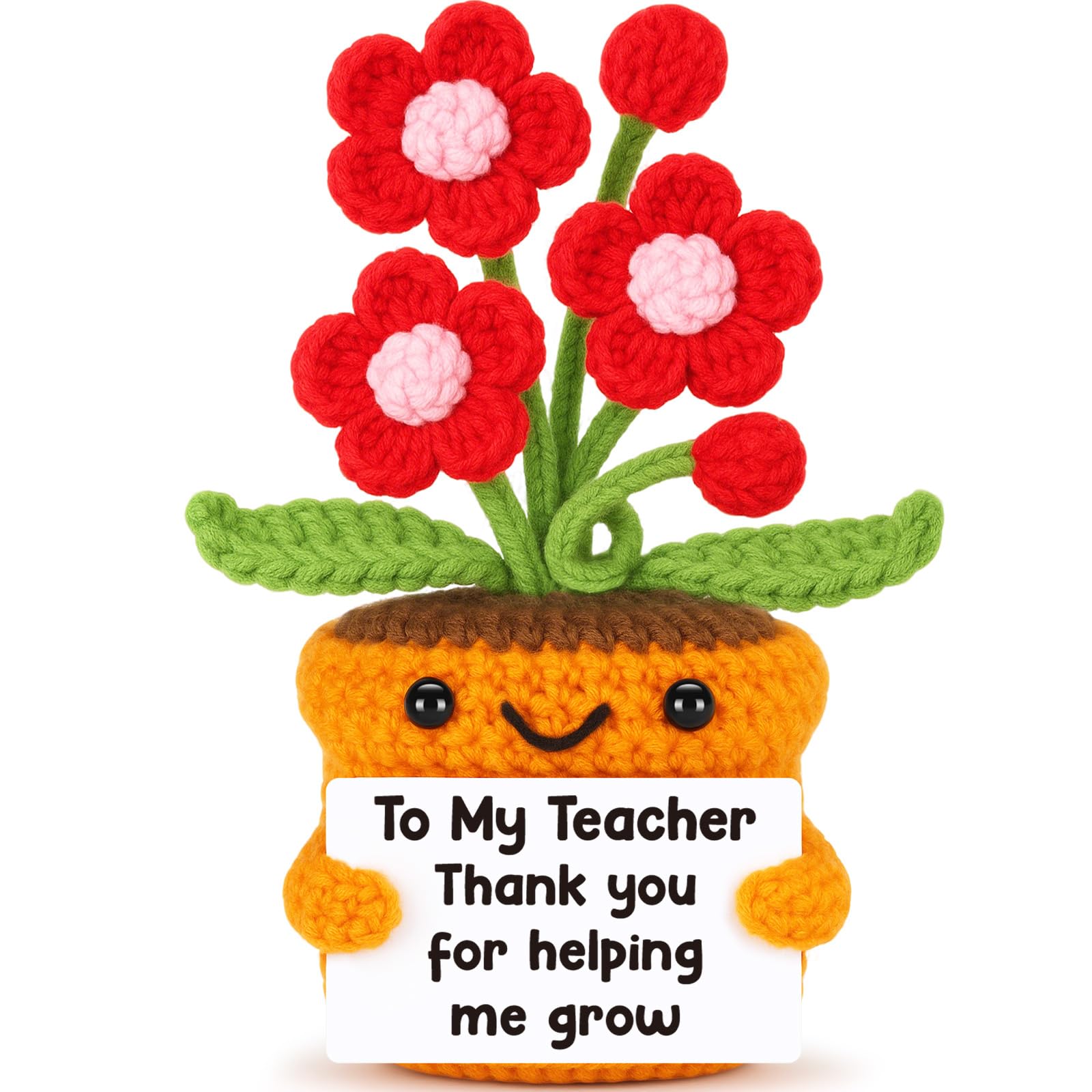 Teacher Appreciation End Of Year Gift Crochet Flower – Thank You Gift for Teacher, Preschool, Kindergarten, Daycare – Cute Handmade Desk Decor, Appreciation Present from Student Graduation