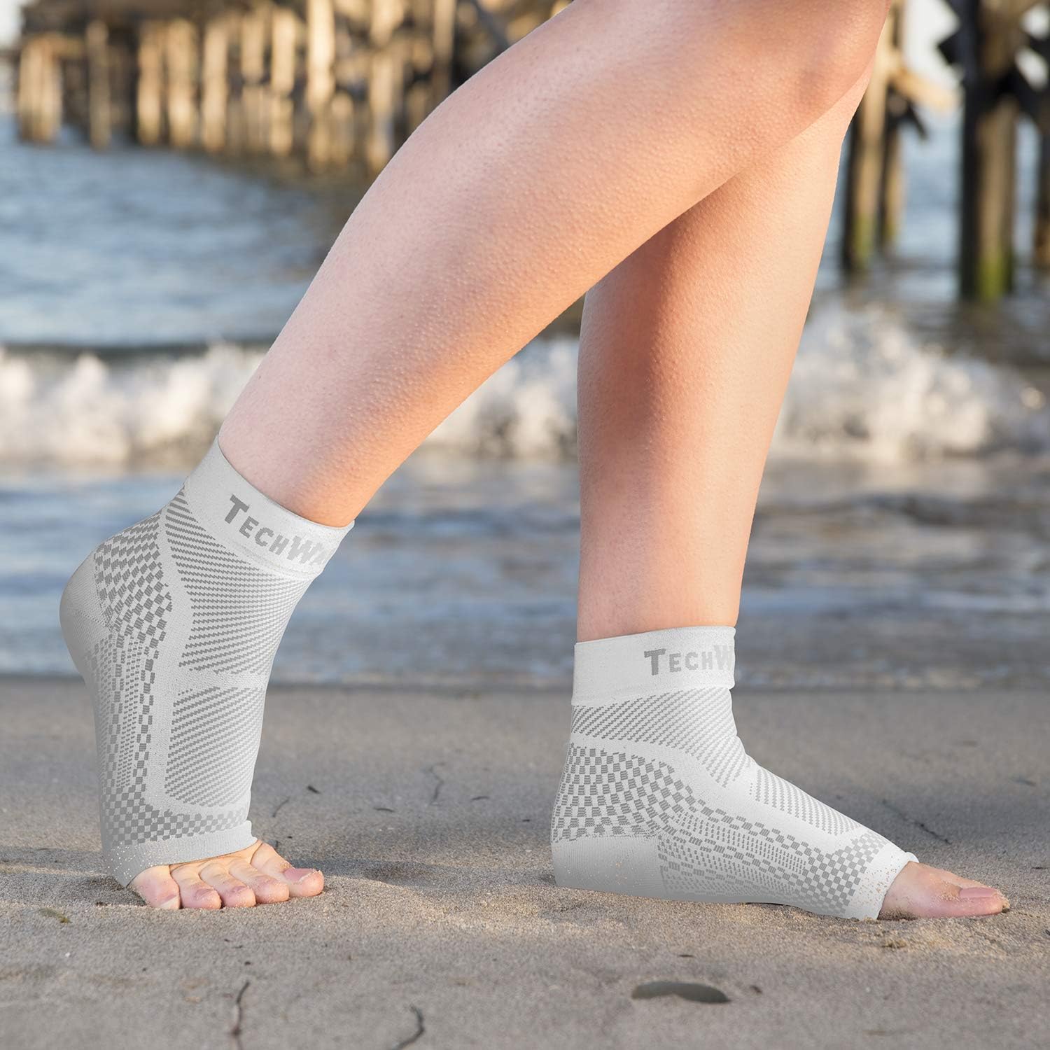 TechWare Pro Ankle Brace Compression Sleeve - Relieves Achilles Tendonitis, Joint Pain. Plantar Fasciitis Sock with Foot Arch Support Reduces Swelling & Heel Spur Pain. Injury Recovery for Sports : Sports & Outdoors